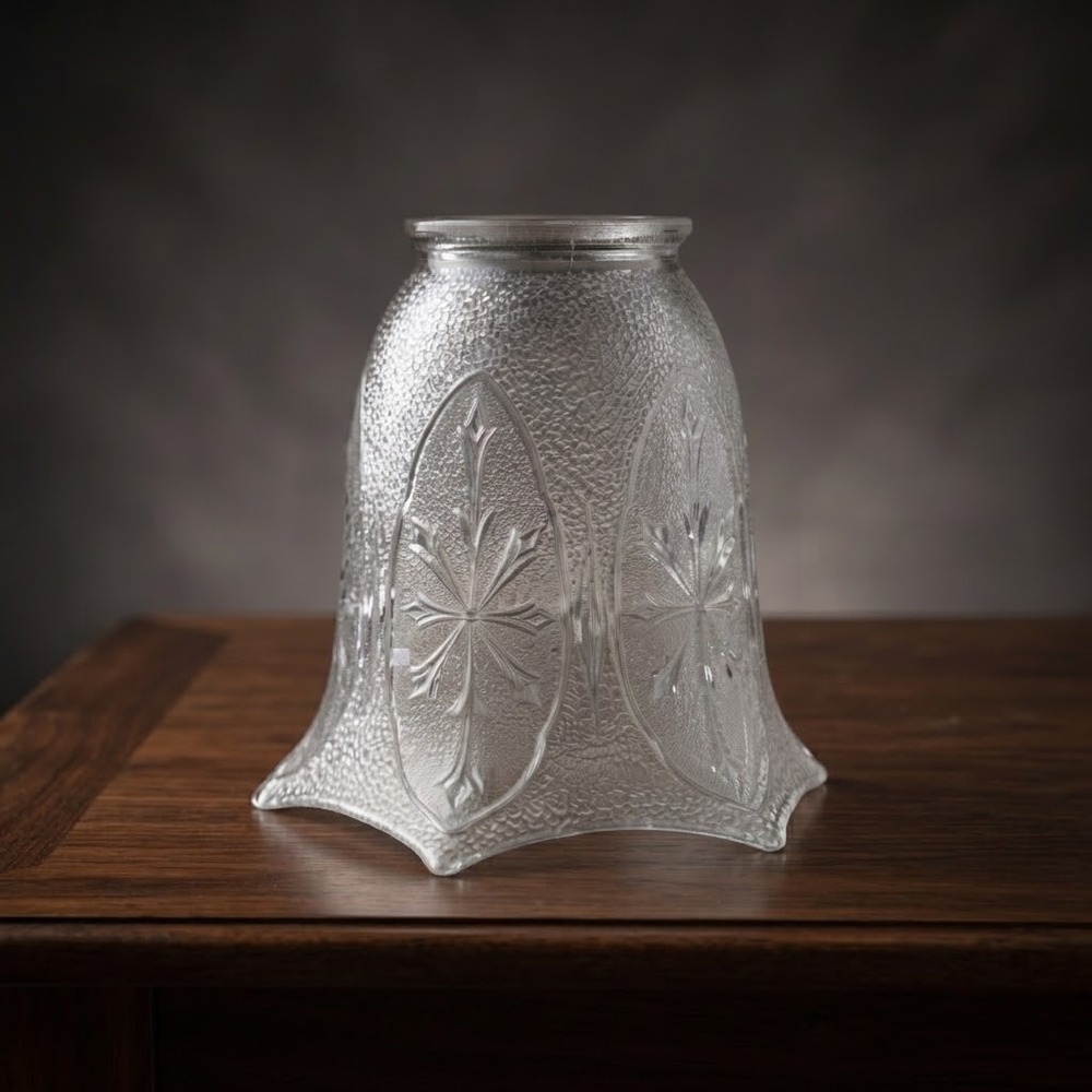 Vintage Pebbled Glass Lamp Replacement Shade Starburst Snowflake Flared Rim 4.5"
